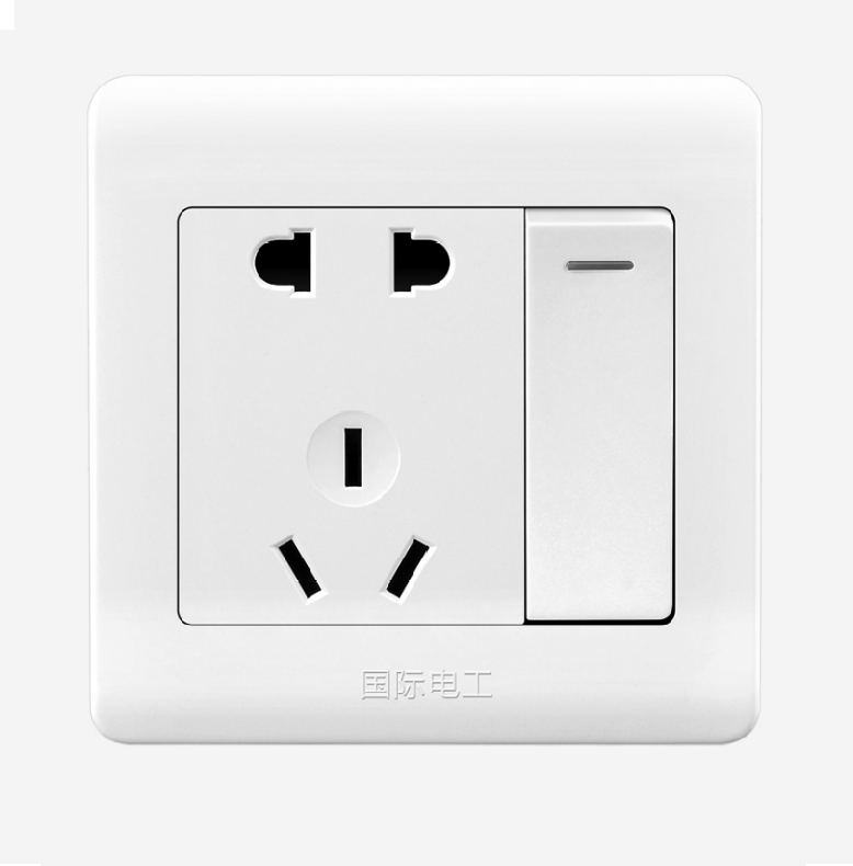 国际电工 单相五孔带开关插座 1开5孔开关