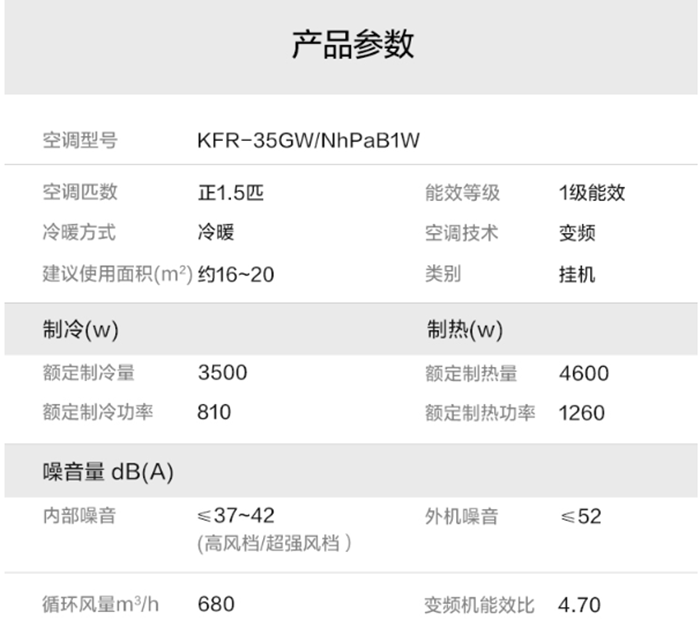 變頻 新標準能效等級:1 品牌名稱:gree/格力 產品特點:通常稱分體